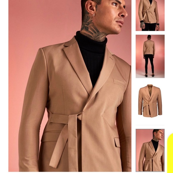 BoohooMAN Tie Waist Belt Blazer - Picture 6 of 7